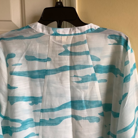 Truth + Style Woven Jacquard A-Line Jacket Topper White Aqua SZ L - Picture 10 of 16